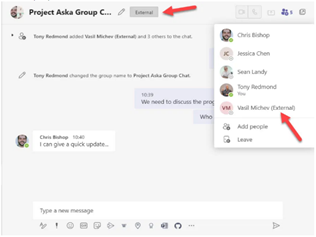 Group chat with external users in Microsoft Teams